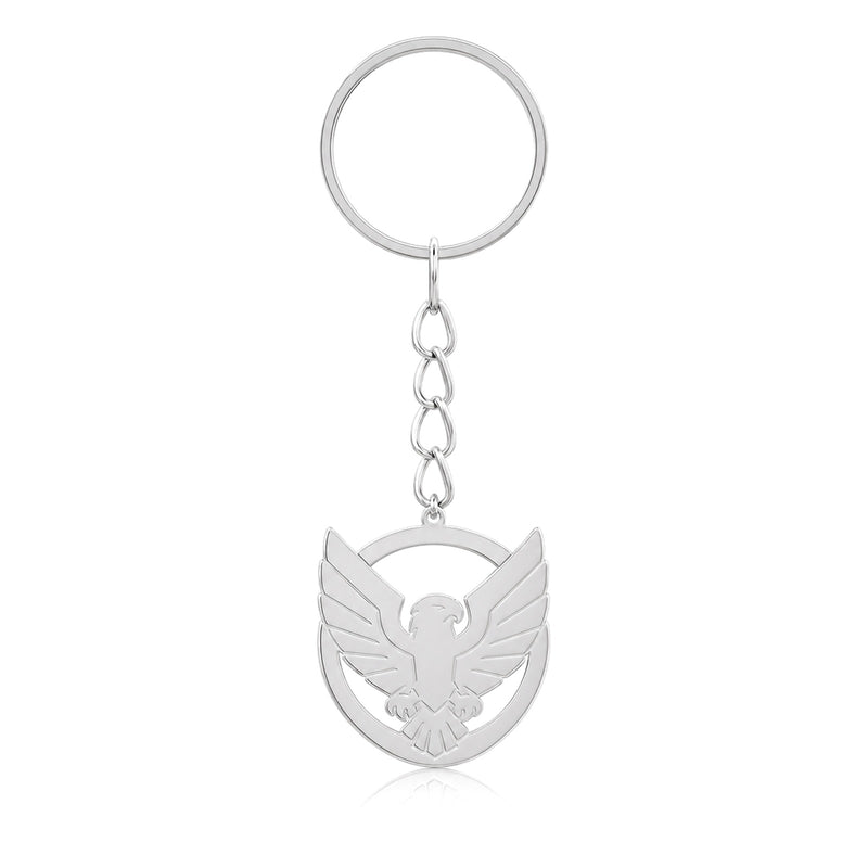 Custom logo keychain — hawk badge team logo in silver plating