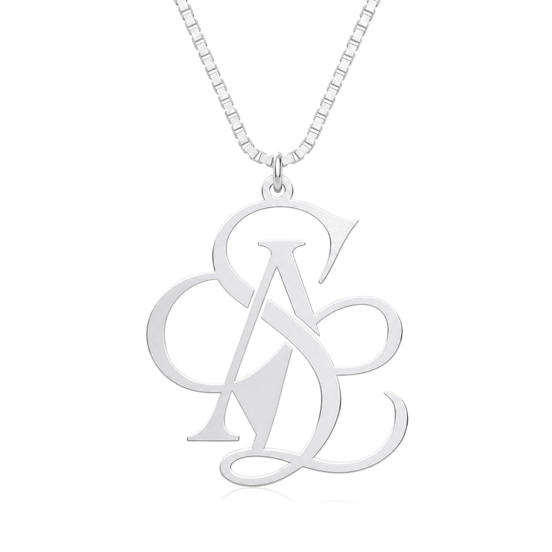Custom monogram necklace — wedding monogram pendant in silver on a box chain