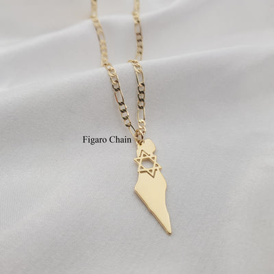 Israel Map Star of David Necklace