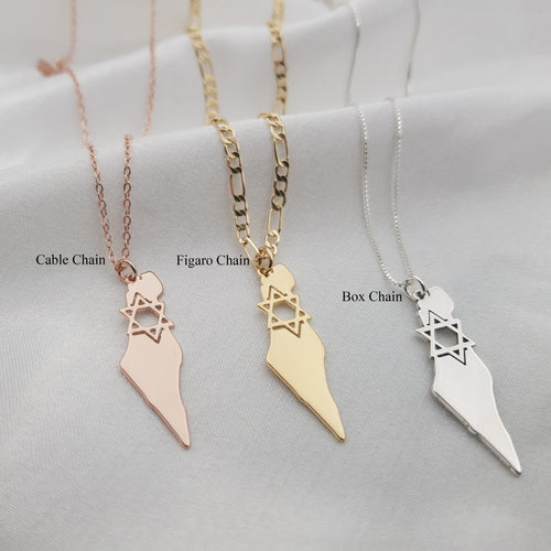 Israel Map Star of David Necklace