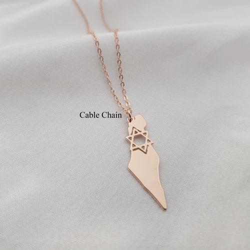 Israel Map Star of David Necklace