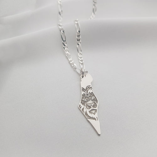 Israel Map Lion Star of David Necklace