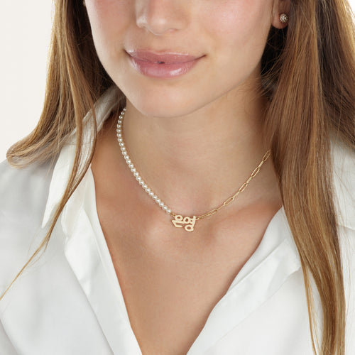 Korean Half Pearls Half Paperclip Name Necklace