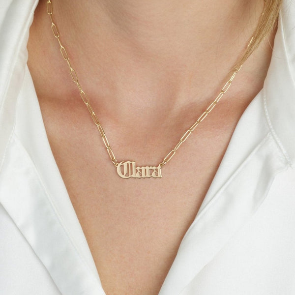 Old English Paperclip Name Necklace