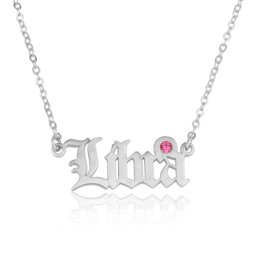 Libra Script Necklace With Swarovski Birthstone