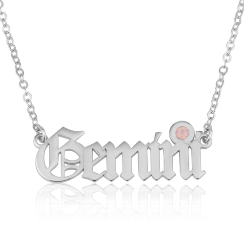 Gemini Script Necklace With Swarovski Birthstone