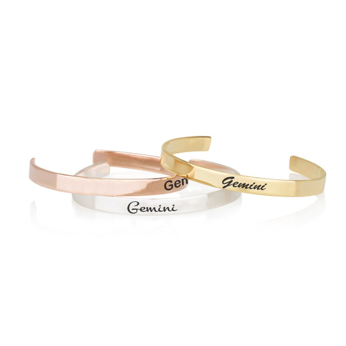 Gemini Zodiac Engraved Cuff Bracelet