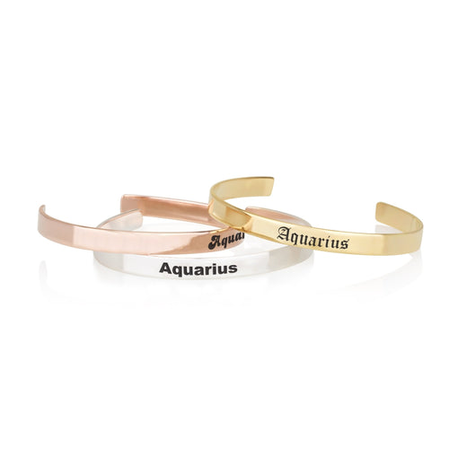 Aquarius Engraved Cuff Bracelet - Beleco Jewelry