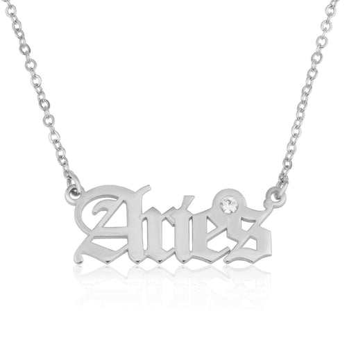 Aries Script Necklace With Swarovski Birthstone - Beleco Jewelry