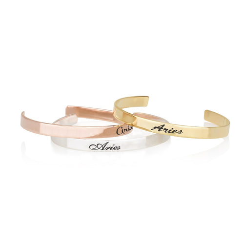 Aries Zodiac Engraved Cuff Bracelet - Beleco Jewelry
