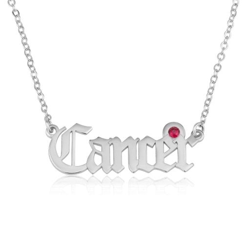Cancer Script Necklace With Swarovski Birthstone - Beleco Jewelry