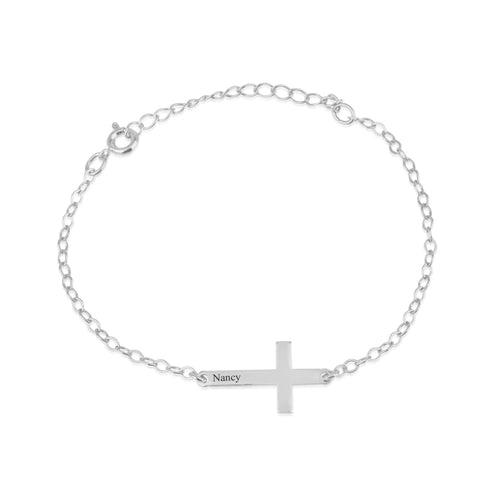 Cross Bracelet with engraved name - Beleco Jewelry
