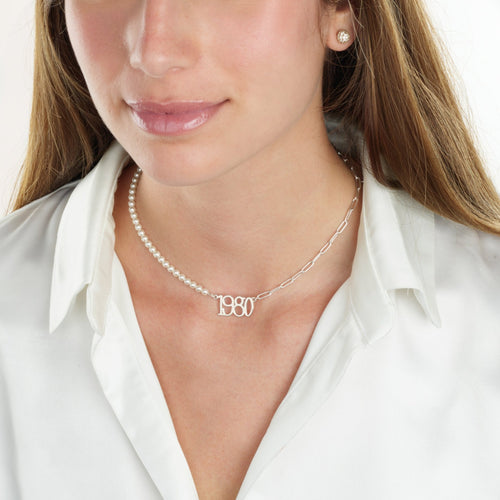 Custom Birth Year Half Pearls Half Paperclip Necklace - Beleco Jewelry