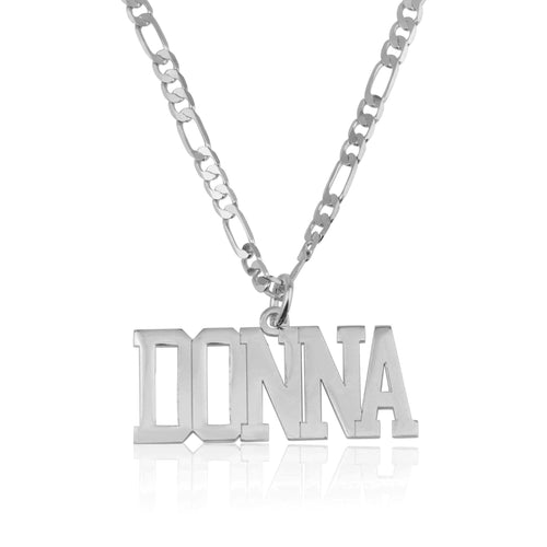 Custom Bold Font Necklace With Figaro Chain - Beleco Jewelry