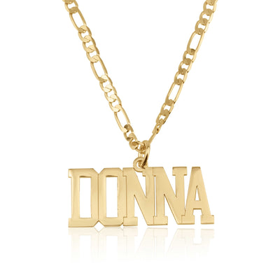Custom Bold Font Necklace With Figaro Chain