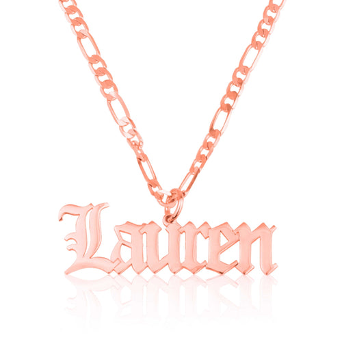 Custom Gothic Name Necklace With Figaro Chain - Beleco Jewelry