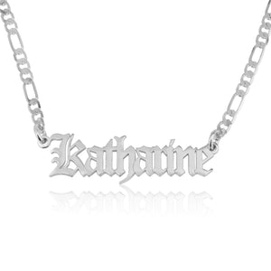 Custom Gothic Name Necklace With Figaro Chain - Beleco Jewelry
