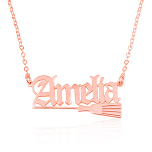 Custom Name Necklace With Broom Witch - Beleco Jewelry