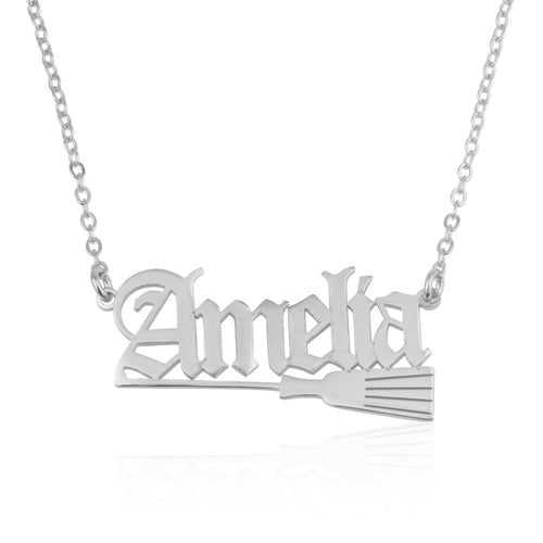 Custom Name Necklace With Broom Witch - Beleco Jewelry