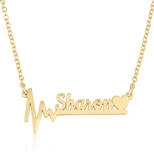 Custom Name Necklace With Heartbeat - Beleco Jewelry