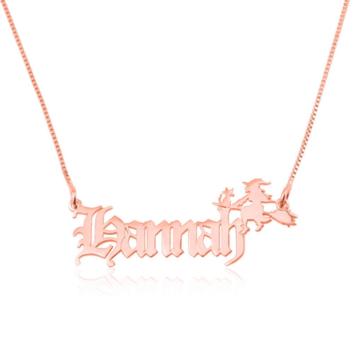 Custom Name Necklace With Witch - Beleco Jewelry