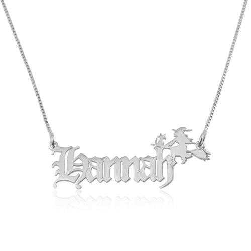 Custom Name Necklace With Witch - Beleco Jewelry