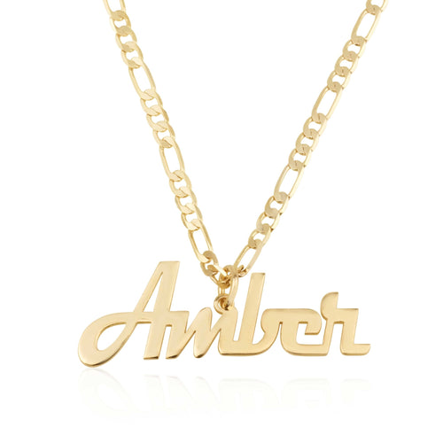 Custom Name Plate Necklace With Figaro Chain - Beleco Jewelry