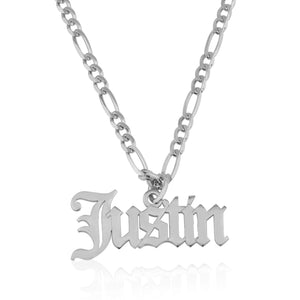 Custom Old English Name Necklace With Figaro Chain - Beleco Jewelry