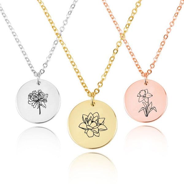 Customized Birth Month Flower Necklace
