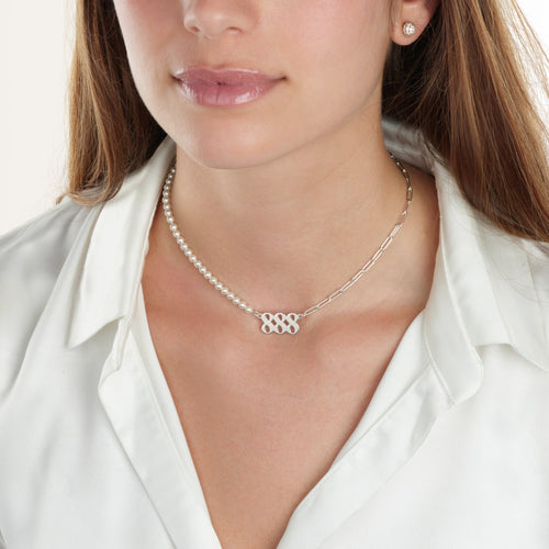 Half Pearls Half Paperclip Angel Numbers Necklace - Beleco Jewelry