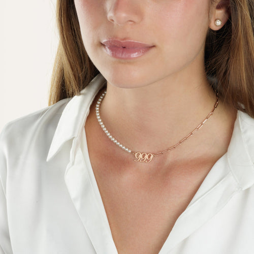 Half Pearls Half Paperclip Angel Numbers Necklace - Beleco Jewelry