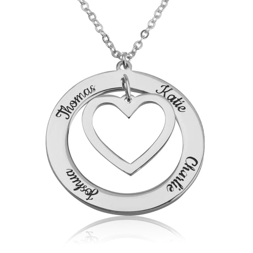 Heart Within Circle Necklace With Engraved Name - Beleco Jewelry