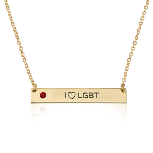 I LOVE LGBT Bar Necklace With Birthstone - Beleco Jewelry
