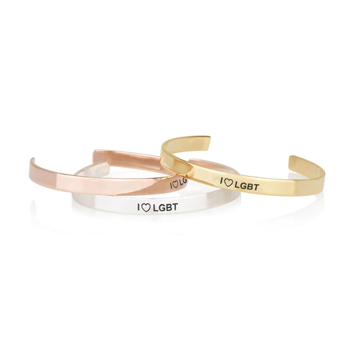 I LOVE LGBT Engraved Cuff Bracelet - Beleco Jewelry