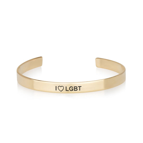 I LOVE LGBT Engraved Cuff Bracelet - Beleco Jewelry