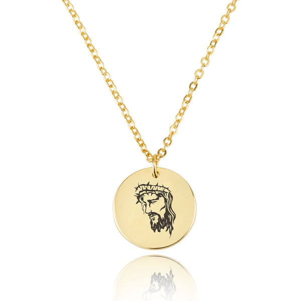 Jesus Engraving Disc Necklace
