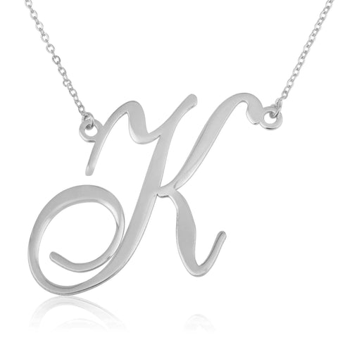 Large Initial Necklace In Cursive Font - Beleco Jewelry