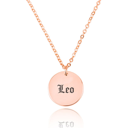 Leo Script Disk Necklace - Beleco Jewelry