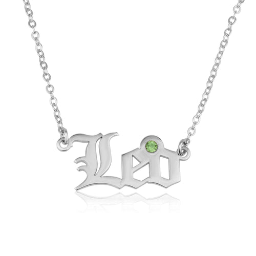 Leo Script Necklace With Swarovski Birthstone - Beleco Jewelry