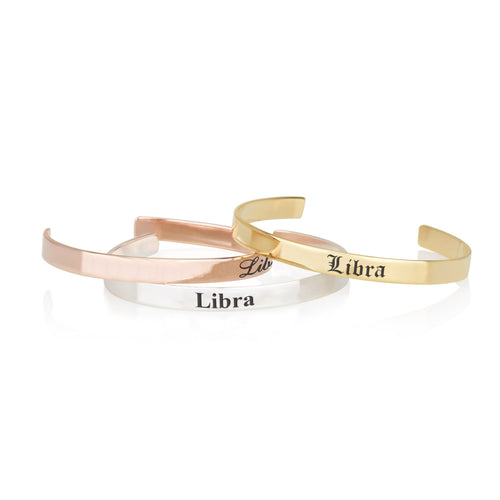 Libra Zodiac Engraved Cuff Bracelet - Beleco Jewelry