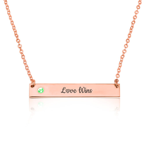 LOVE WINS Bar Necklace With Birthstone - Beleco Jewelry