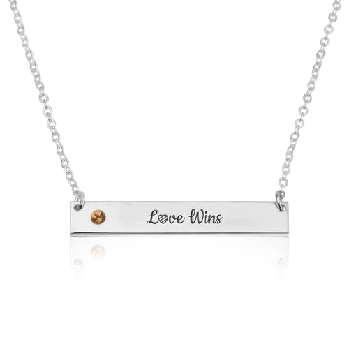 LOVE WINS Bar Necklace With Birthstone - Beleco Jewelry