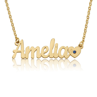 Nameplate Necklace With Heart And Birthstone