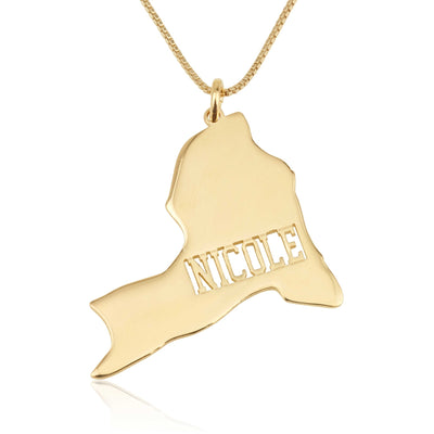New York Map Necklace With Name
