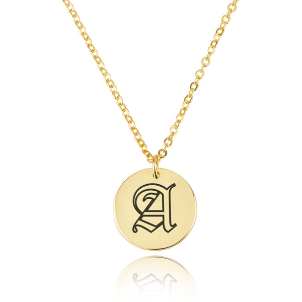 Old English Initial Disc Necklace