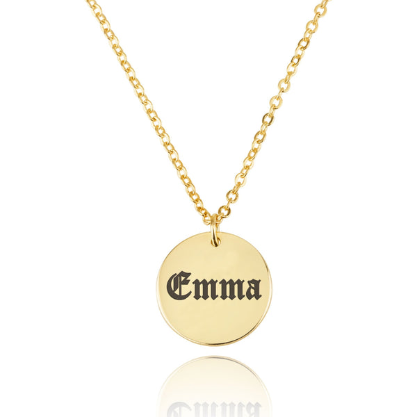 Old English Name Disc Necklace