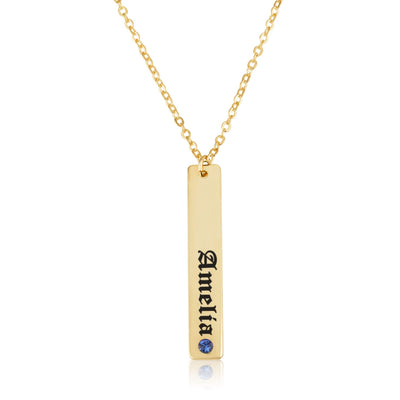 Old English Vertical Bar Necklace With Birthstone