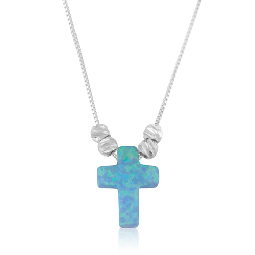 Opal Cross Necklace - Beleco Jewelry