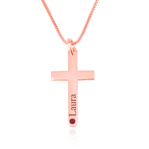 Persoanlized Cross Necklace With Name And Birthstone - Beleco Jewelry