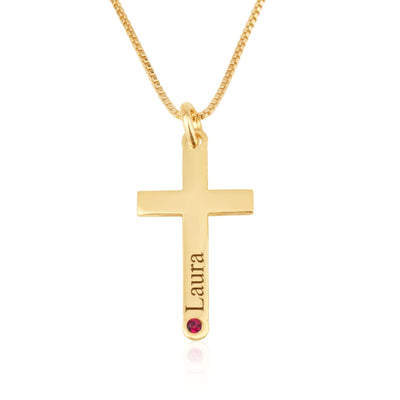 Persoanlized Cross Necklace With Name And Birthstone